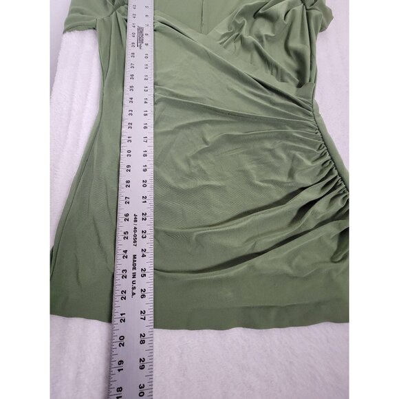 Norma Kamali Womens Green Long Sleeve Ruched Drape Top Blouse Medium Stretch - Picture 8 of 8